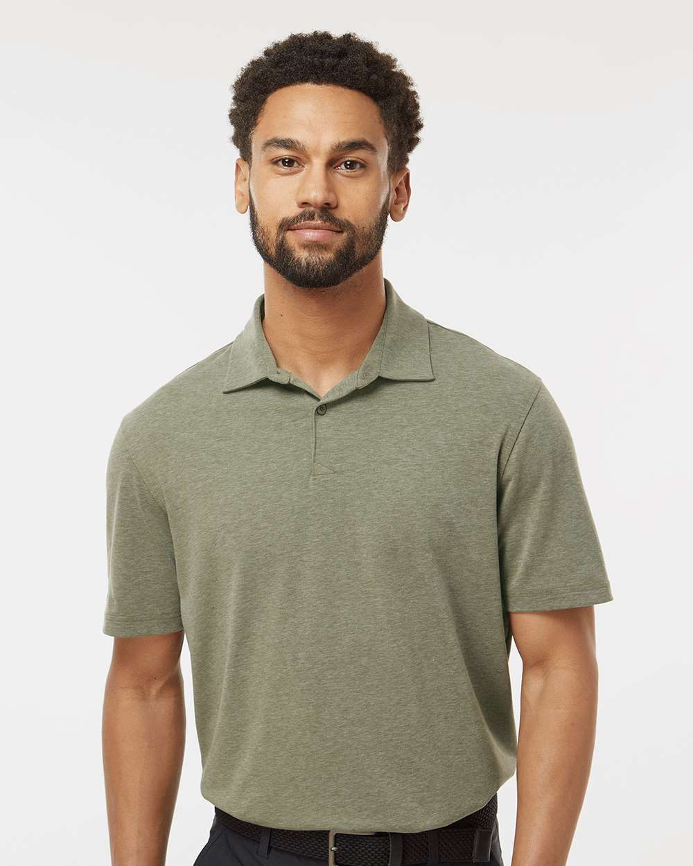 Men's Blend Polo - OnModelFront - B09153542 - Olive Strata Melange