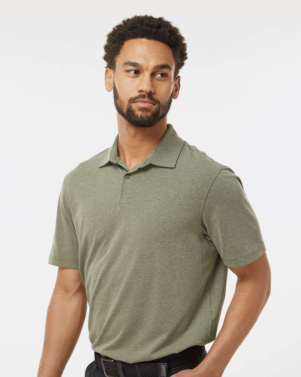 Men's Blend Polo - OnModelSide - B09153542 - Olive Strata Melange
