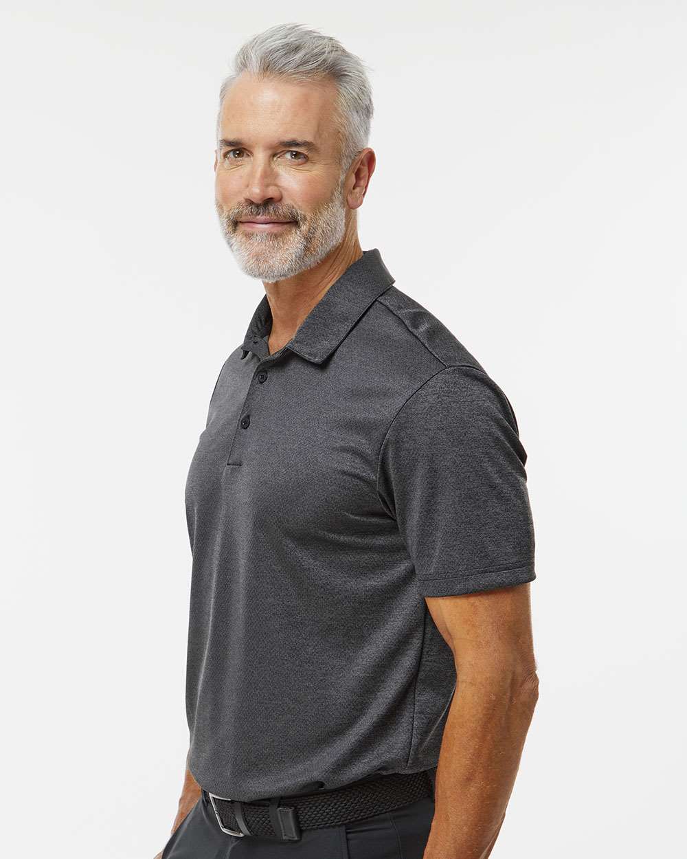 Men's Space Dyed Polo - OnModelSide - B55553503 - Black Melange