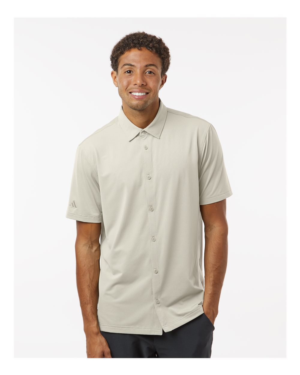 Men's Button Down Short Sleeve Shirt - OnModelFront - B55953243 - Alumina
