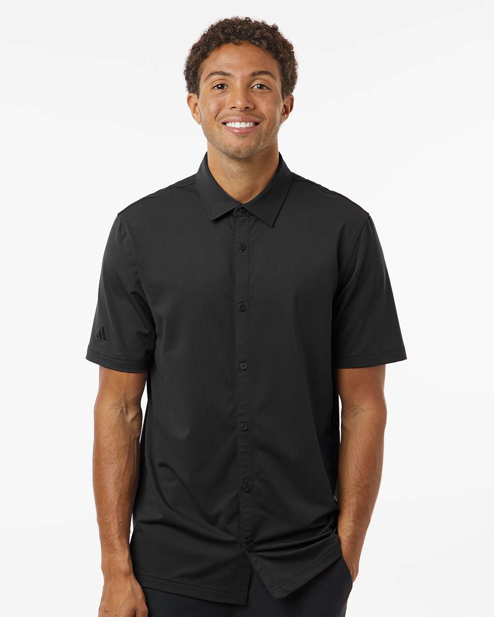 Men's Button Down Short Sleeve Shirt - OnModelFront - B55953503 - Black