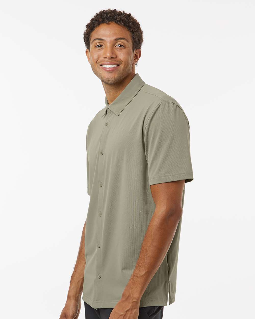 Men's Button Down Short Sleeve Shirt - OnModelSide - B55953353 - Silver Pebble