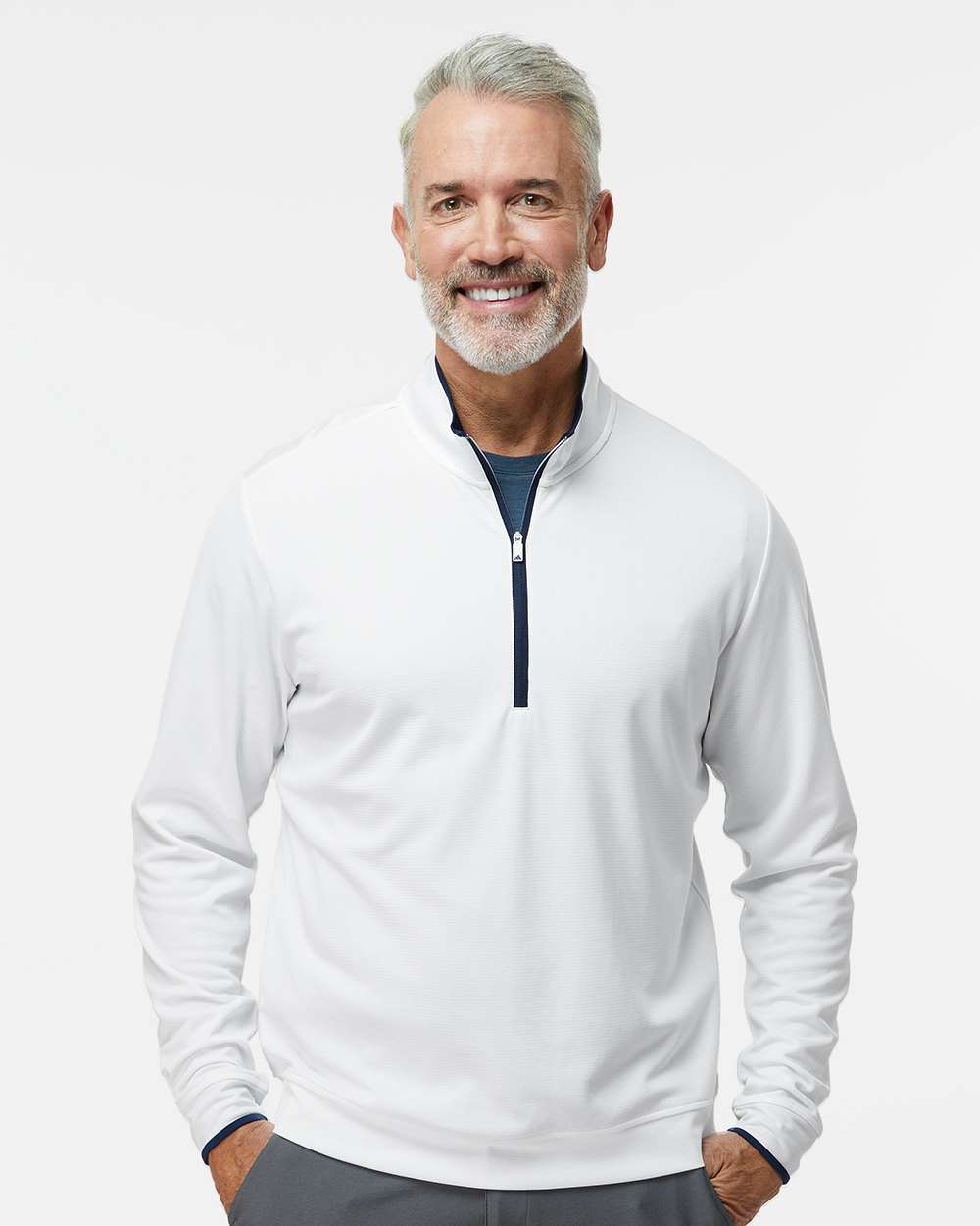 Men's Lightweight Quarter-Zip Pullover - OnModelFront - B56553003 - White/ Navy