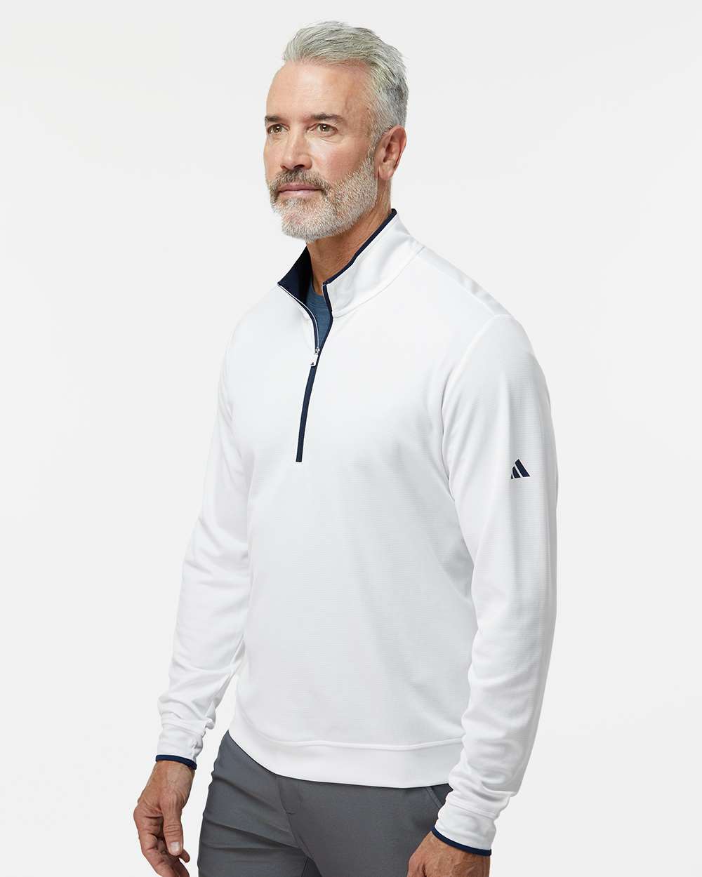 Men's Lightweight Quarter-Zip Pullover - OnModelSide - B56553003 - White/ Navy