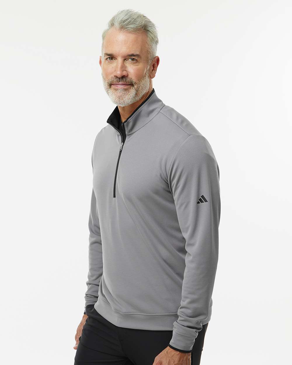 Men's Lightweight Quarter-Zip Pullover - OnModelSide - B56553093 - Grey Three/ Black