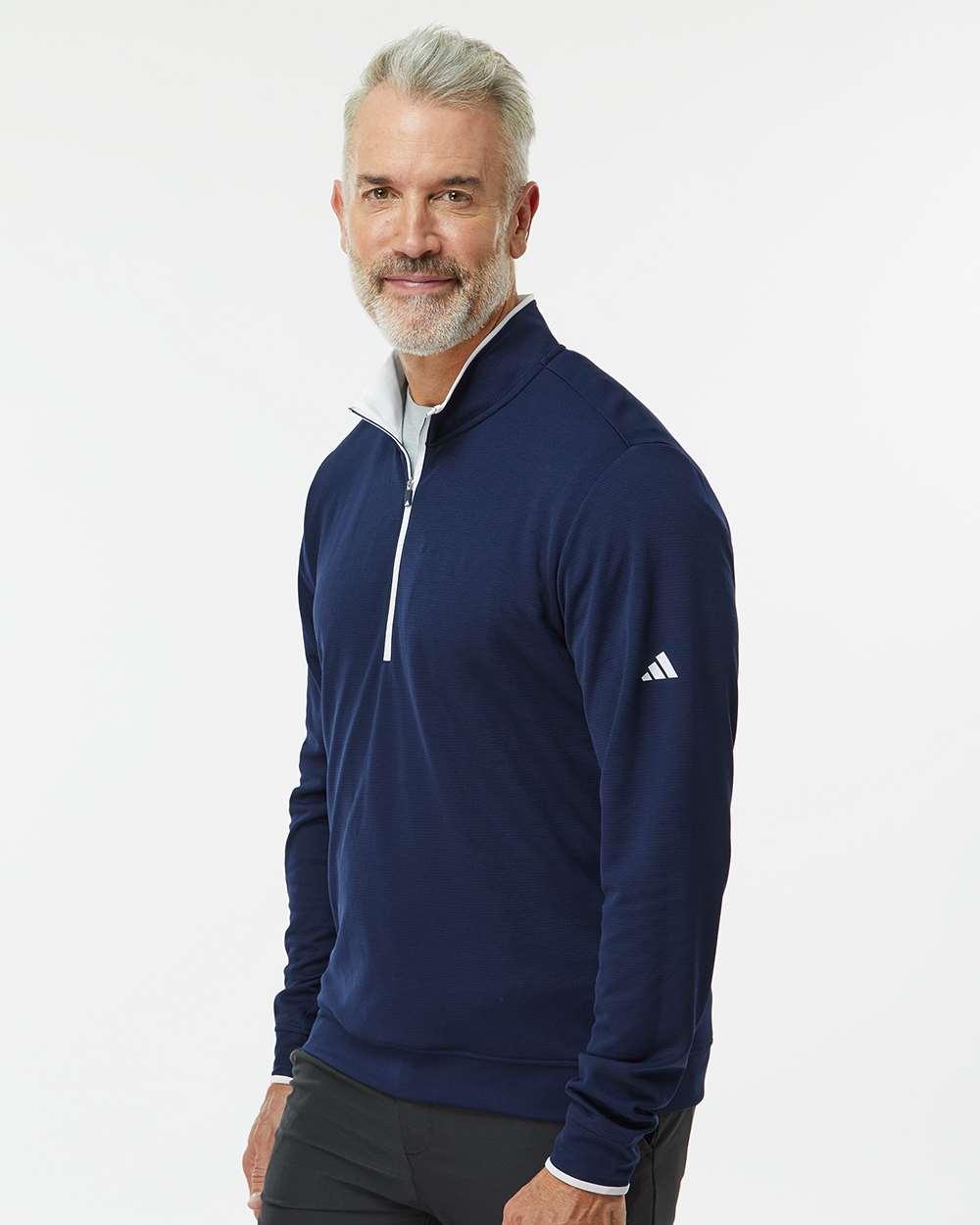 Men's Lightweight Quarter-Zip Pullover - OnModelSide - B56553653 - Collegiate Navy/ White