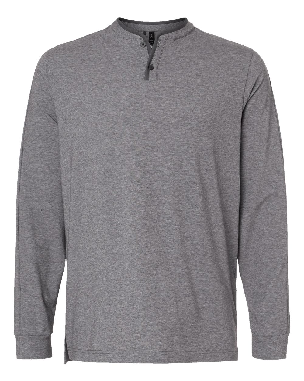 Men's Henley Long Sleeve T-Shirt - Front - B09653583 - Grey Five Melange