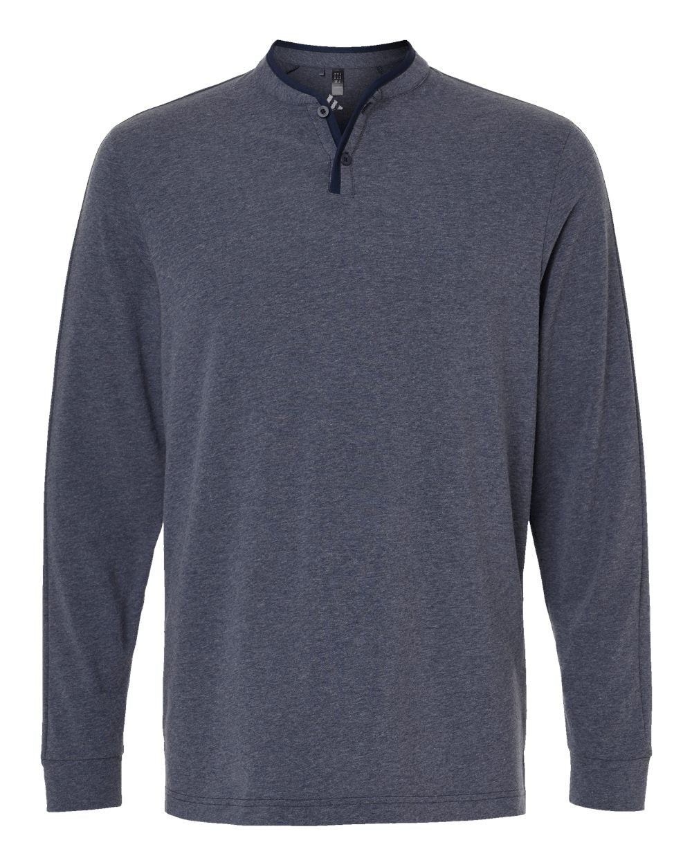 Men's Henley Long Sleeve T-Shirt - Front - B09653653 - Collegiate Navy Melange