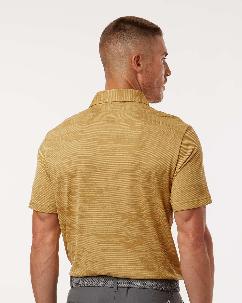 Men's Ultimate365 Textured Stripe Polo - OnModelBack - B57053103 - Oat/ Golden Beige