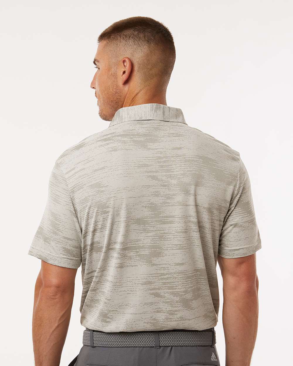 Men's Ultimate365 Textured Stripe Polo - OnModelBack - B57053243 - Alumina/ Silver Pebble