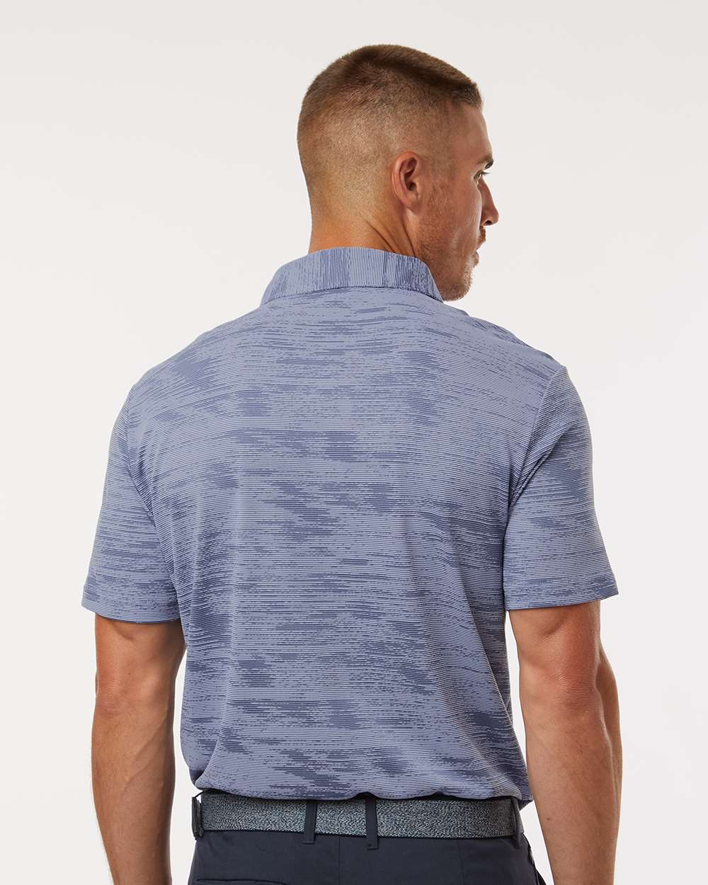 Men's Ultimate365 Textured Stripe Polo - OnModelBack - B57053253 - Blue Spark/ Preloved Ink