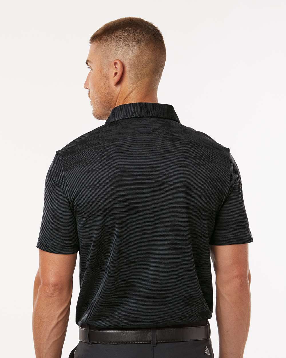 Men's Ultimate365 Textured Stripe Polo - OnModelBack - B57053583 - Carbon/ Black