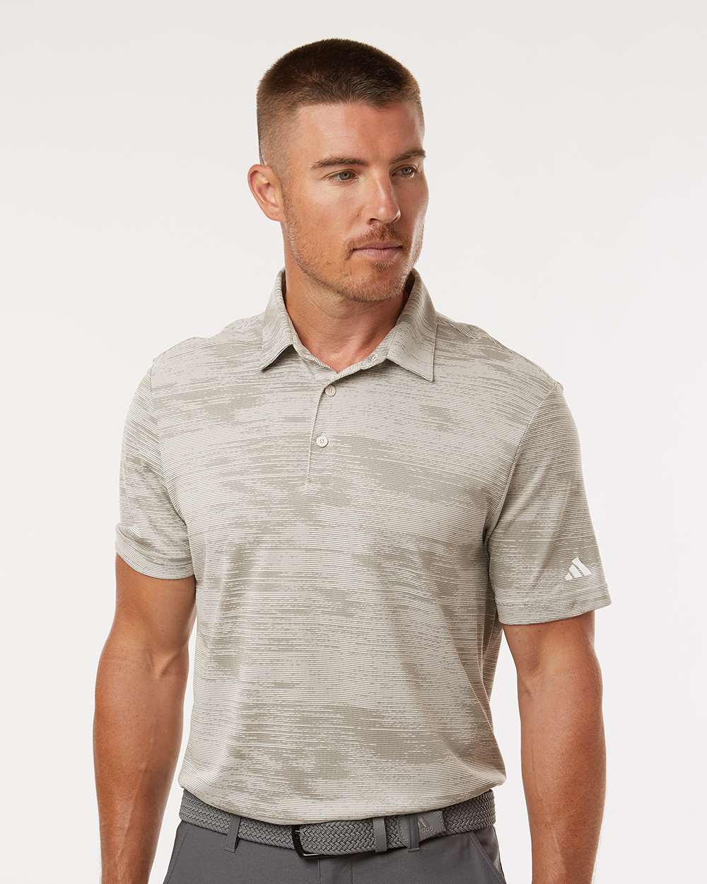 Men's Ultimate365 Textured Stripe Polo - OnModelFront - B57053243 - Alumina/ Silver Pebble