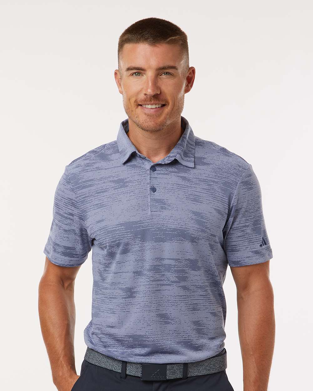 Men's Ultimate365 Textured Stripe Polo - OnModelFront - B57053253 - Blue Spark/ Preloved Ink