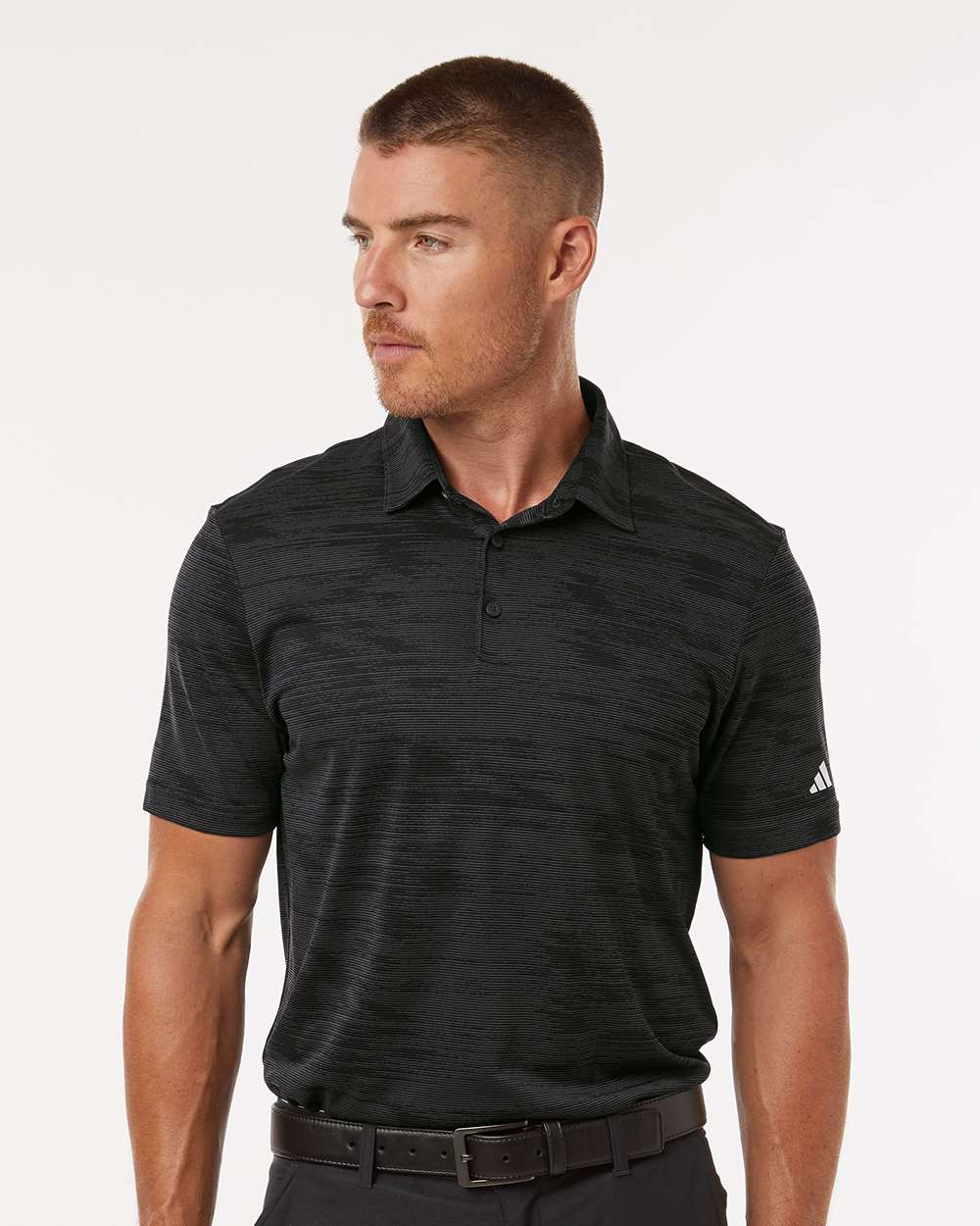 Men's Ultimate365 Textured Stripe Polo - OnModelFront - B57053583 - Carbon/ Black