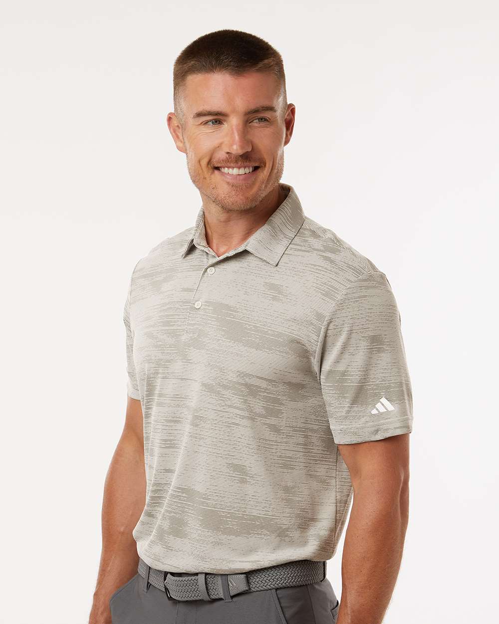 Men's Ultimate365 Textured Stripe Polo - OnModelSide - B57053243 - Alumina/ Silver Pebble
