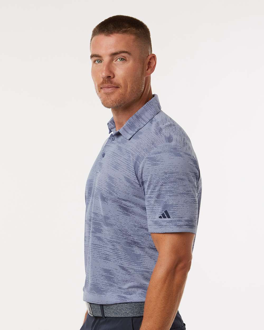 Men's Ultimate365 Textured Stripe Polo - OnModelSide - B57053253 - Blue Spark/ Preloved Ink