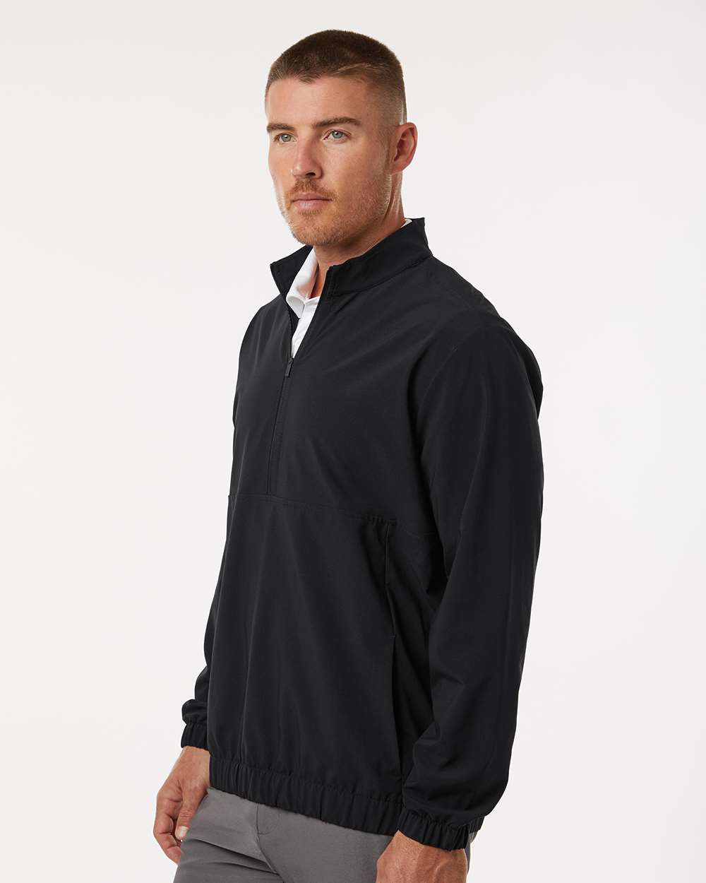 Men's Woven Half-Zip Pullover - OnModelSide - B11153502 - Black