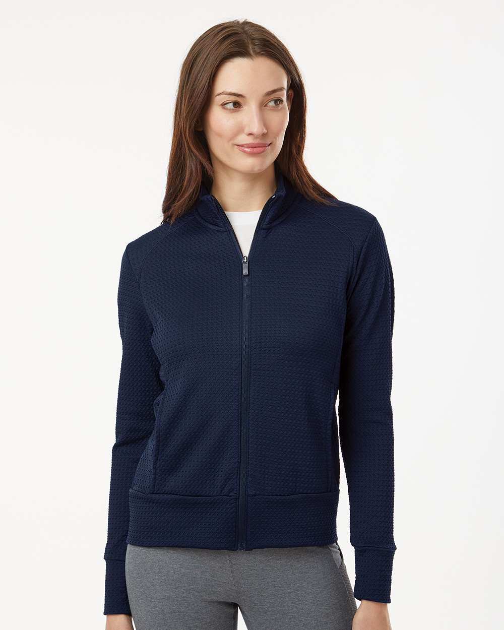 Women's Ultimate365 Textured Full-Zip Jacket - OnModelFront - B11753652 - Collegiate Navy