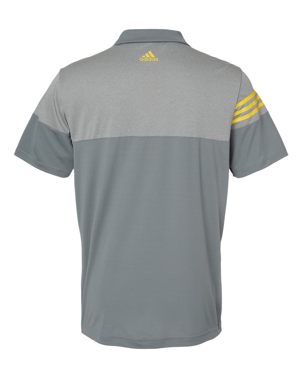 Men's Heathered 3-Stripes Colorblocked Polo - Back - B18353583 - Vista Grey/ EQT Yellow
