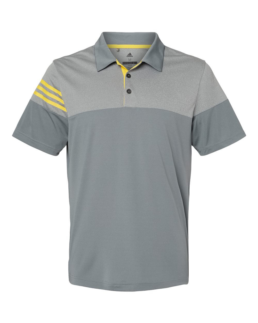 Men's Heathered 3-Stripes Colorblocked Polo - Front - B18353583 - Vista Grey/ EQT Yellow