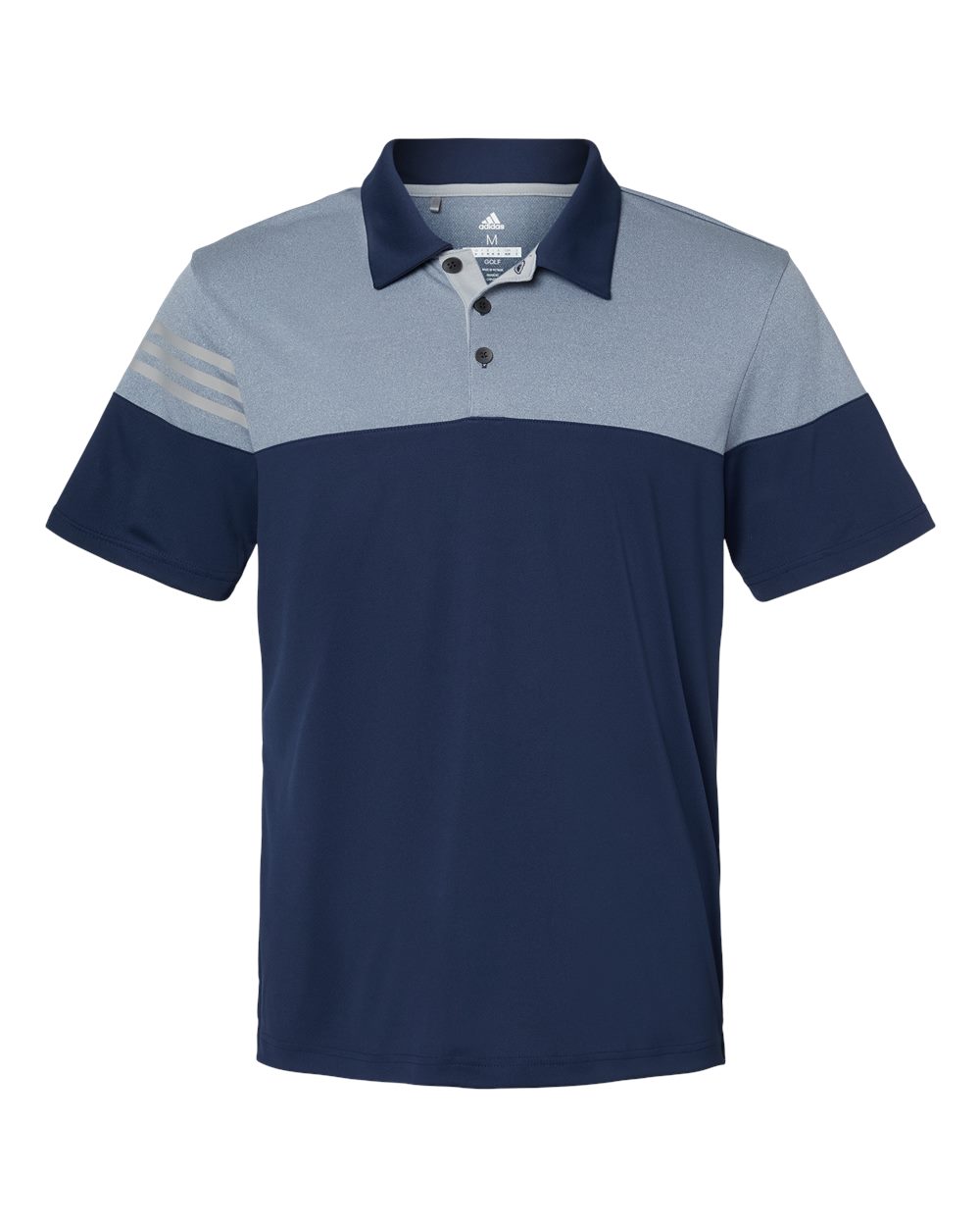 Men's Heathered 3-Stripes Colorblocked Polo - Front - B18353654 - Collegiate Navy/ Mid Grey