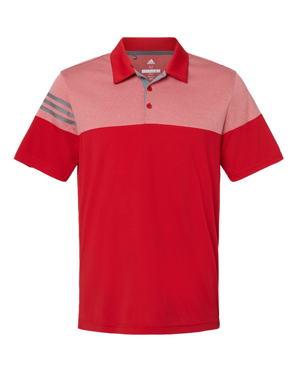 Men's Heathered 3-Stripes Colorblocked Polo - Front - B18353704 - Power Red