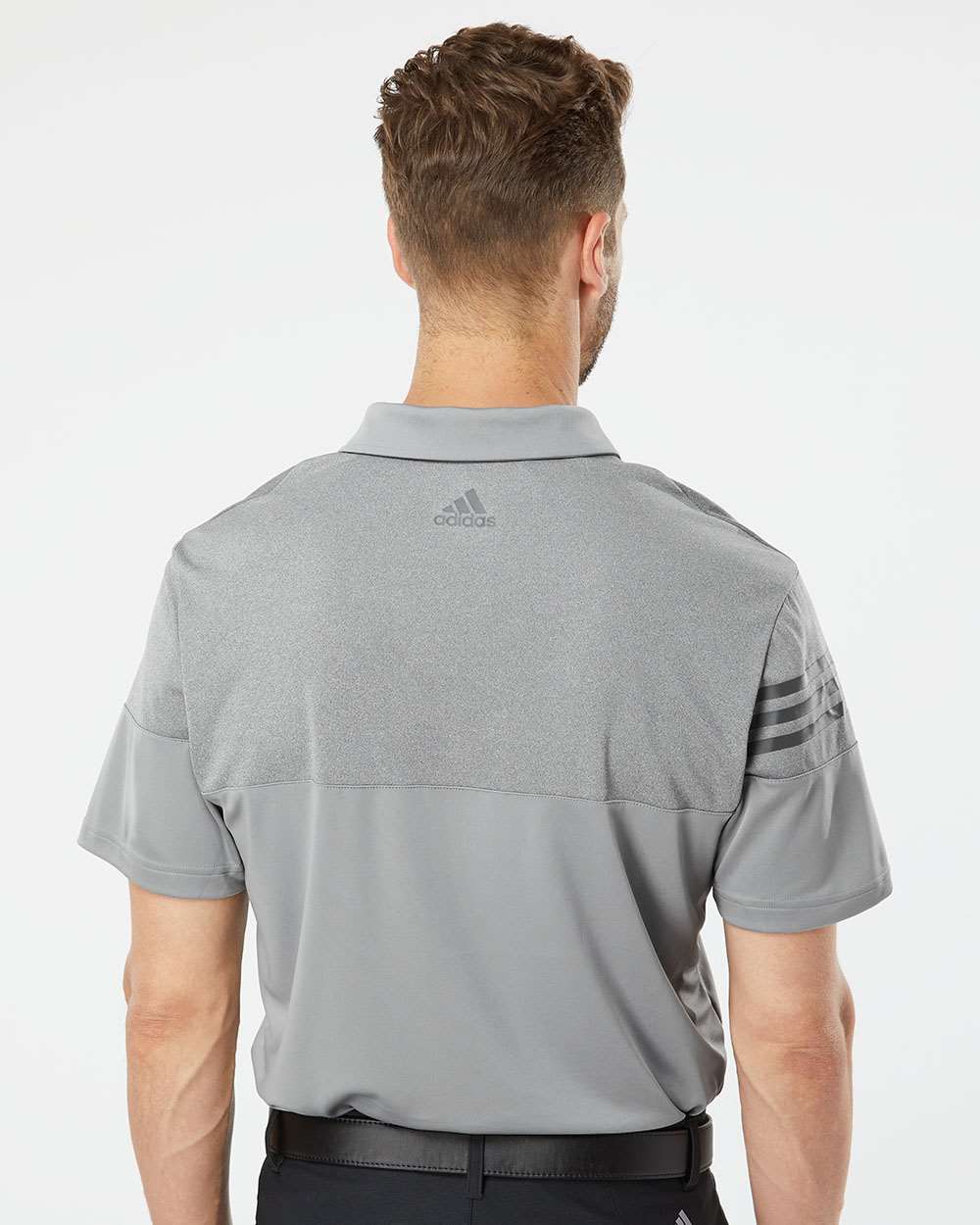Men's Heathered 3-Stripes Colorblocked Polo - OnModelBack - B18353353 - Grey Three