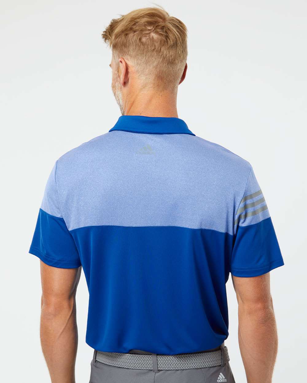 Men's Heathered 3-Stripes Colorblocked Polo - OnModelBack - B18353753 - Collegiate Royal