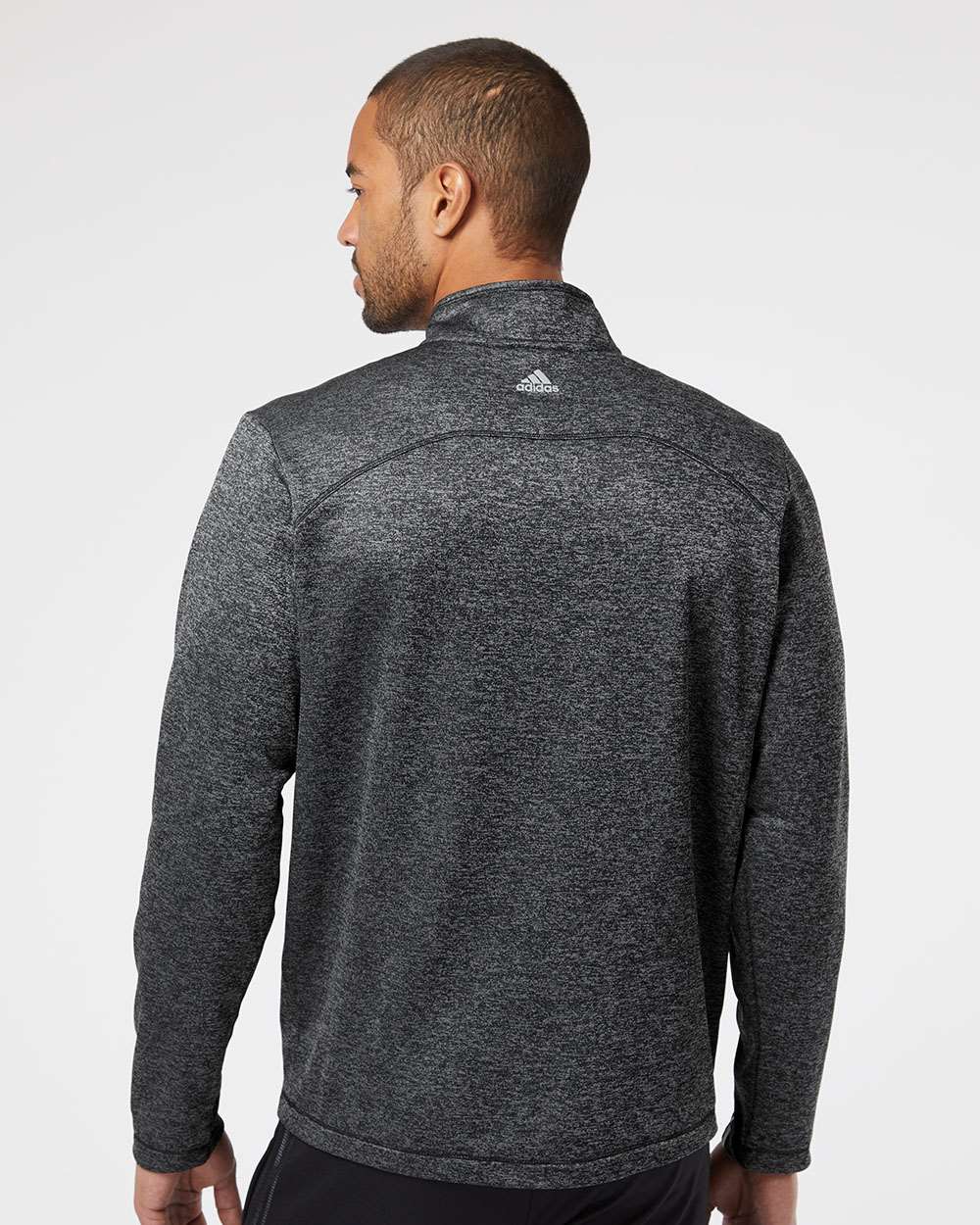 Men's Brushed Terry Heathered Quarter-Zip Pullover - OnModelBack - B12053503 - Black Heather/ Mid Grey