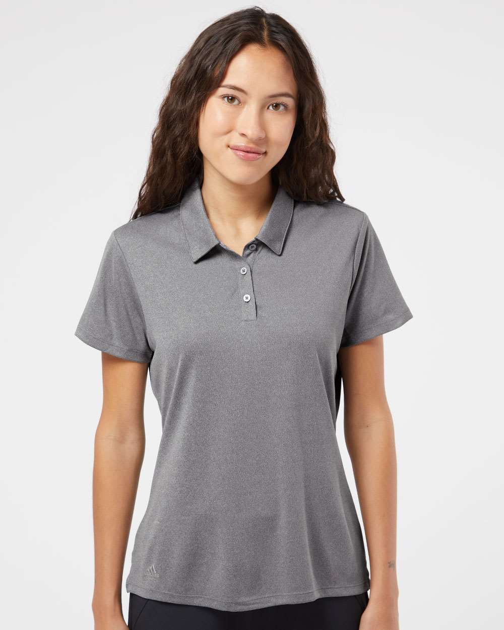 Women's Heathered Polo - OnModelFront - B80953503 - Black Heather