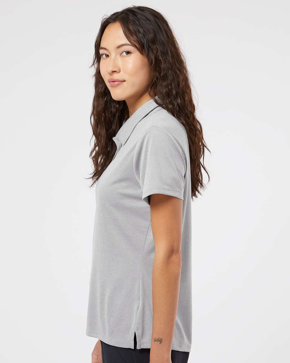 Women's Heathered Polo - OnModelSide - B80953354 - Mid Grey Heather