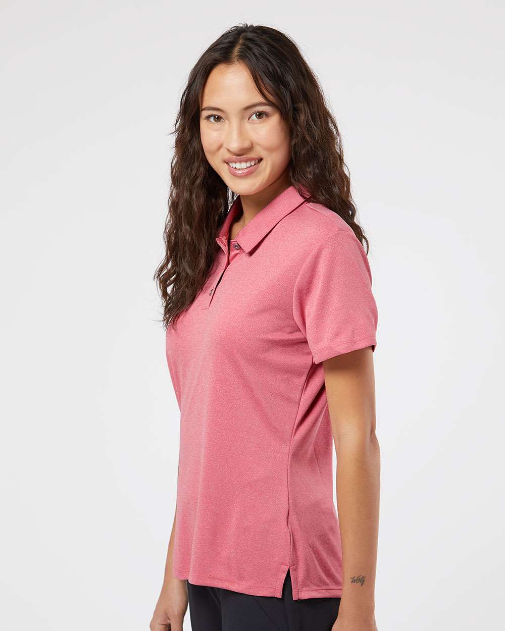 Women's Heathered Polo - OnModelSide - B80953703 - Power Red Heather