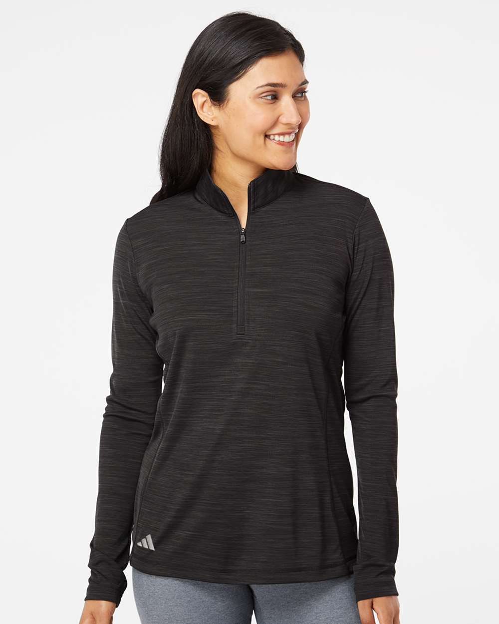 Women's Lightweight Mélange Quarter-Zip Pullover - OnModelFront - B00853503 - Black Melange