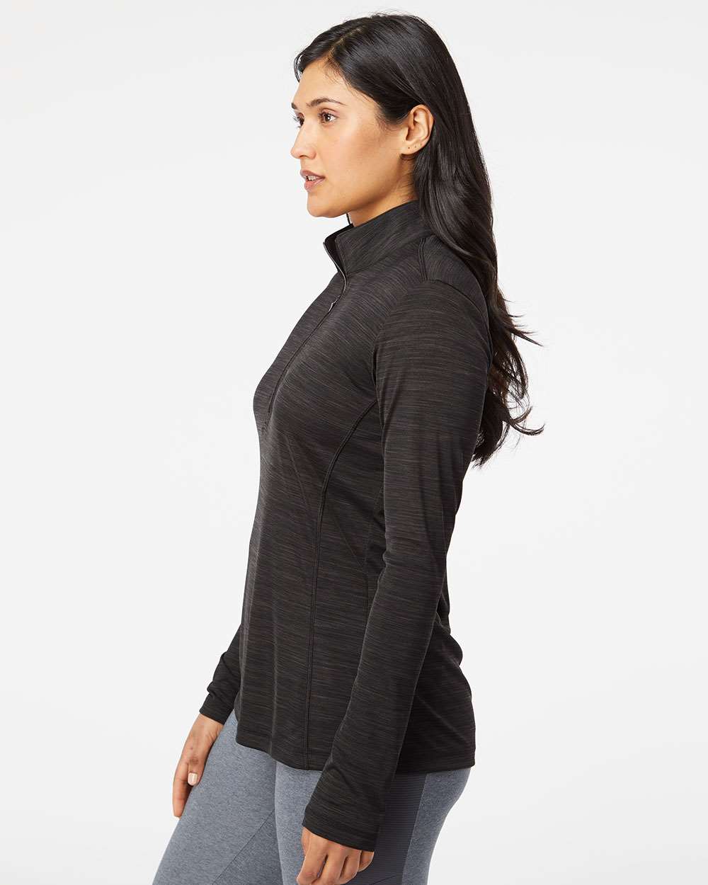 Women's Lightweight Mélange Quarter-Zip Pullover - OnModelSide - B00853503 - Black Melange