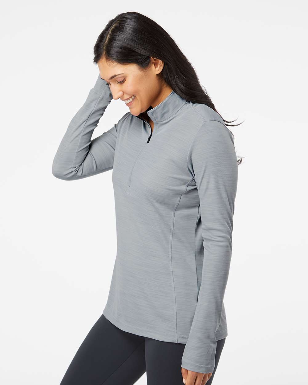 Women's Lightweight Mélange Quarter-Zip Pullover - OnModelSide - B00853583 - Mid Grey Melange