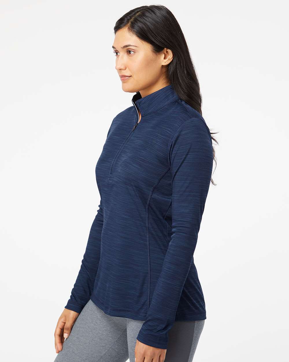 Women's Lightweight Mélange Quarter-Zip Pullover - OnModelSide - B00853656 - Collegiate Navy Melange