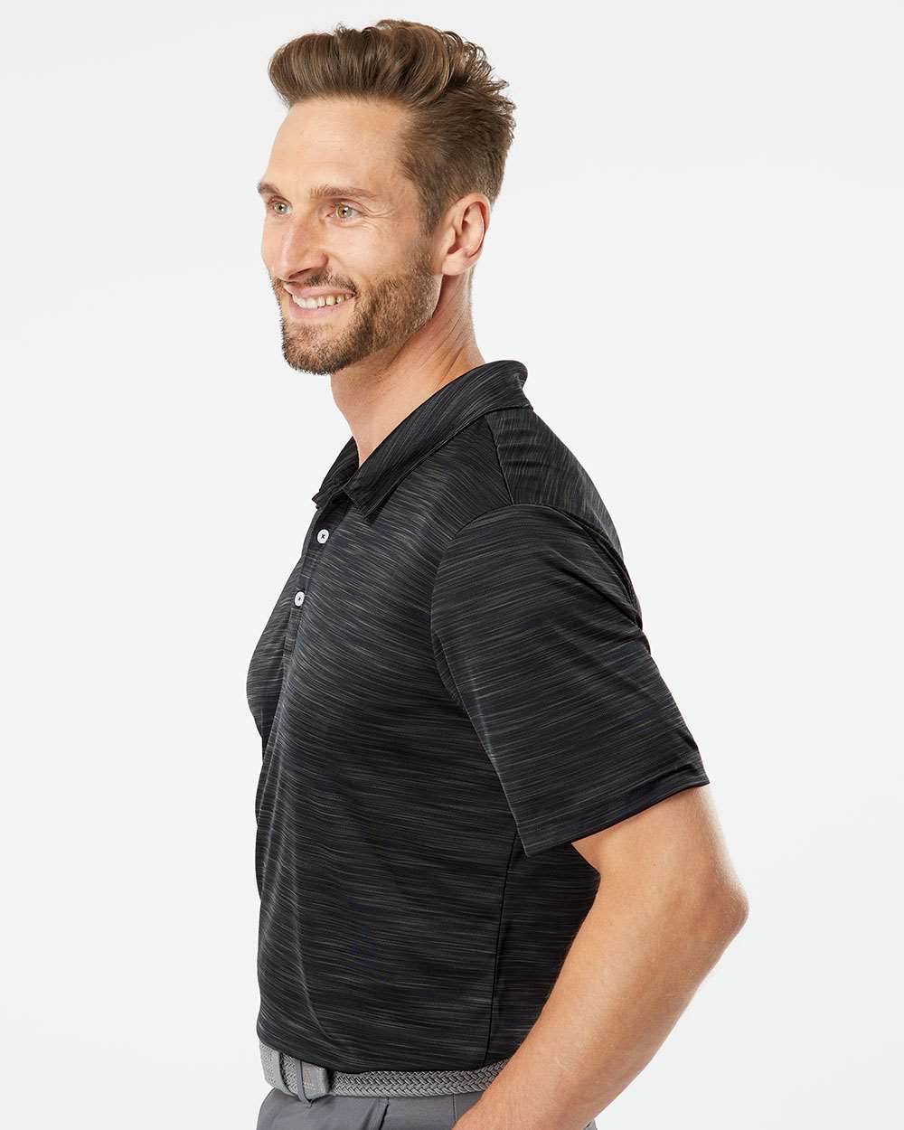 Men's Mélange Polo - OnModelSide - B00953503 - Black Melange