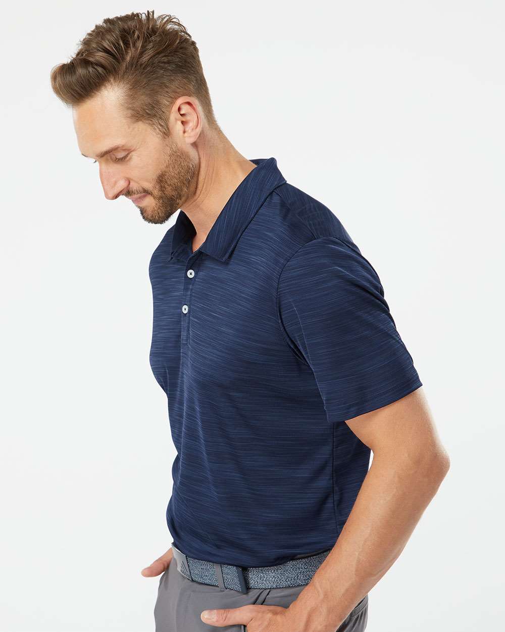 Men's Mélange Polo - OnModelSide - B00953653 - Collegiate Navy Melange