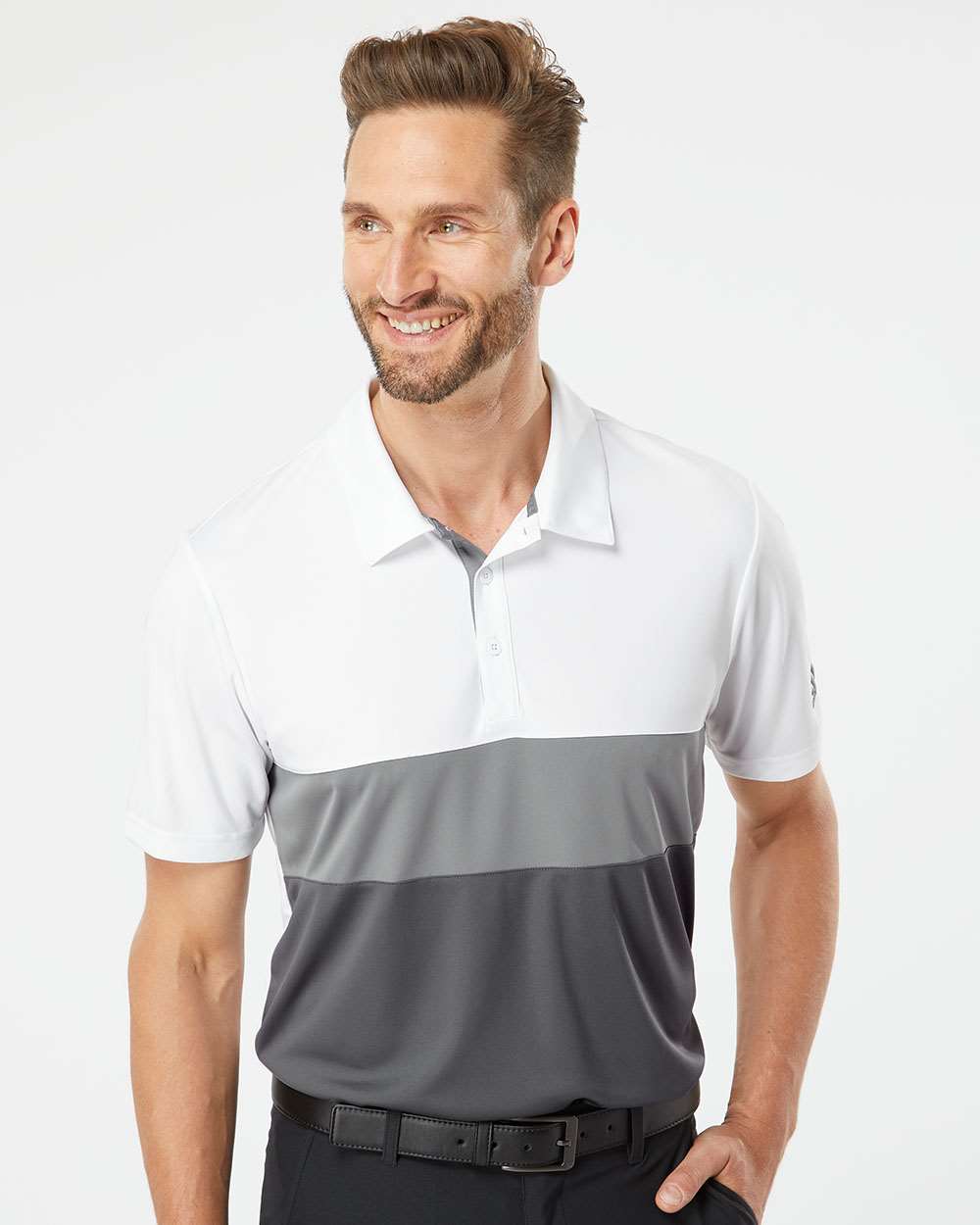 Men's Merch Block Polo - OnModelFront - B02953014 - White/ Grey Three/ Grey Five