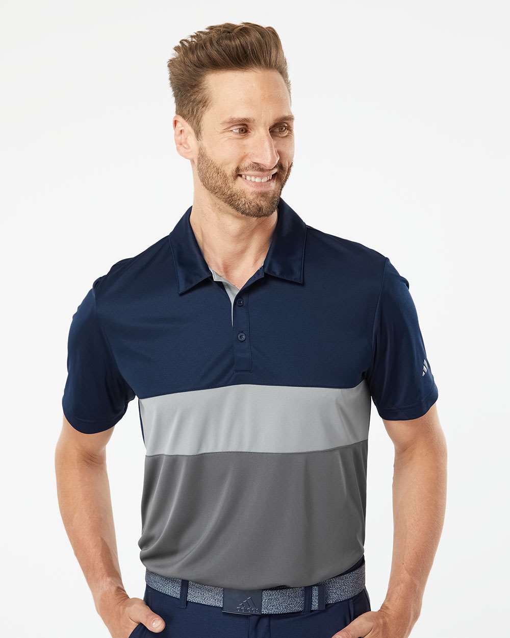 Men's Merch Block Polo - OnModelFront - B02953654 - Collegiate Navy/ Grey Three/ Grey Five
