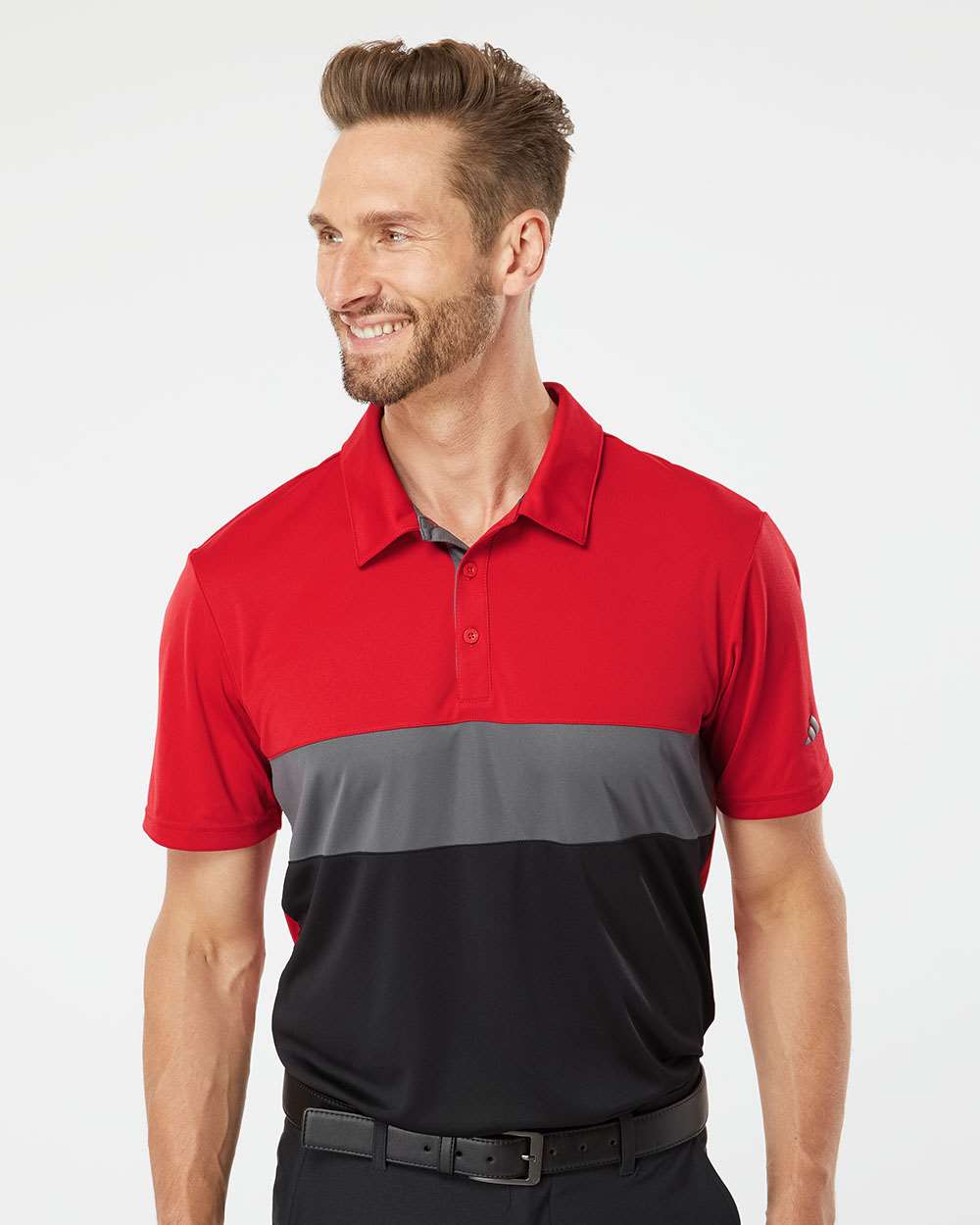 Men's Merch Block Polo - OnModelFront - B02953704 - Collegiate Red/ Grey Five/ Black
