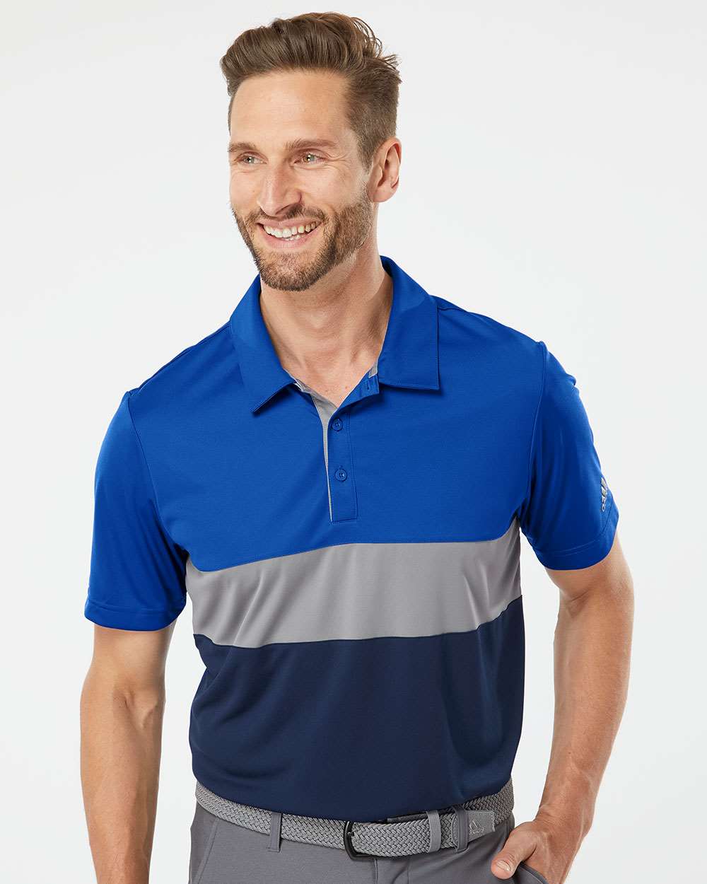 Men's Merch Block Polo - OnModelFront - B02953753 - Collegiate Royal/ Grey Three/ Collegiate Navy