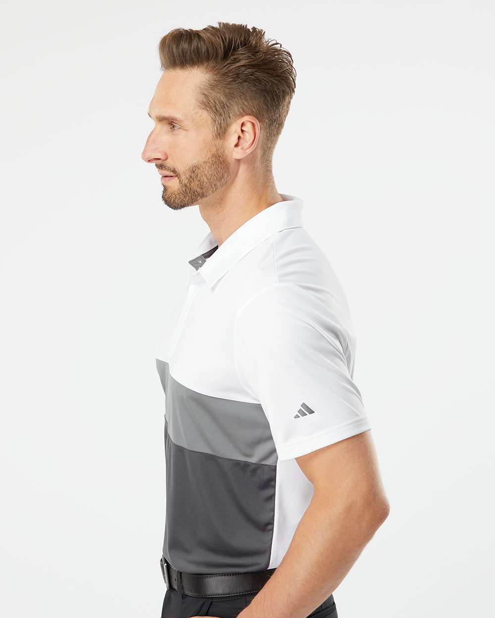 Men's Merch Block Polo - OnModelSide - B02953014 - White/ Grey Three/ Grey Five