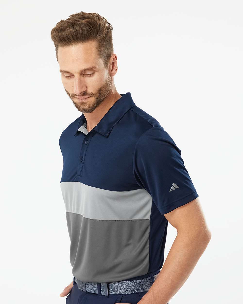 Men's Merch Block Polo - OnModelSide - B02953654 - Collegiate Navy/ Grey Three/ Grey Five