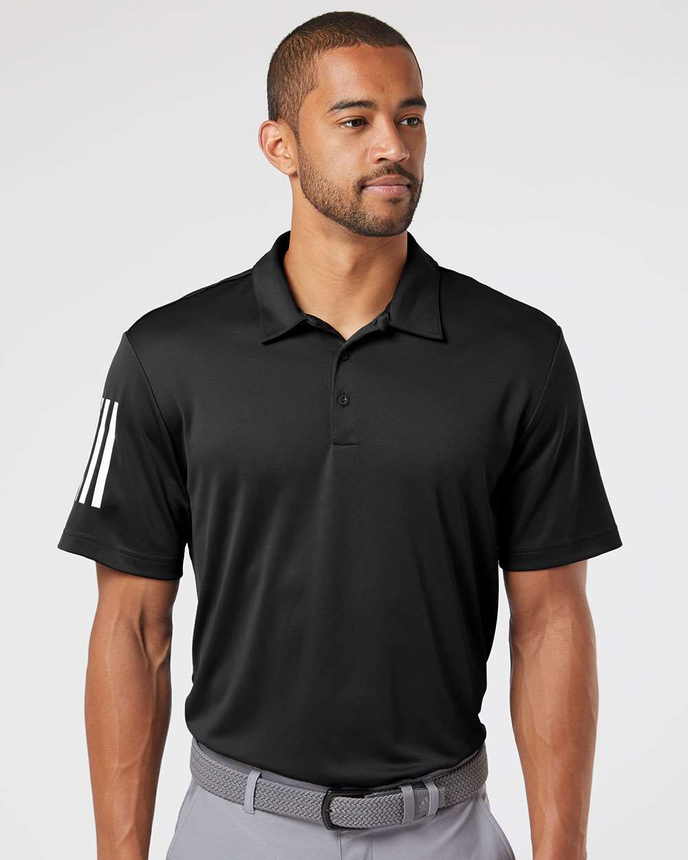 Men's Floating 3-Stripes Polo - OnModelFront - B03053503 - Black/ White