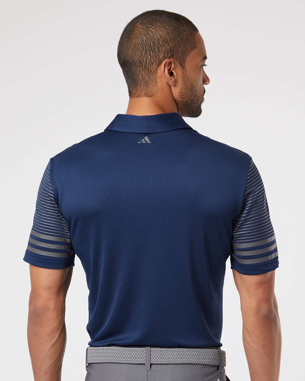 Men's Striped Sleeve Polo - OnModelBack - B03253654 - Team Navy Blue/ Grey Five