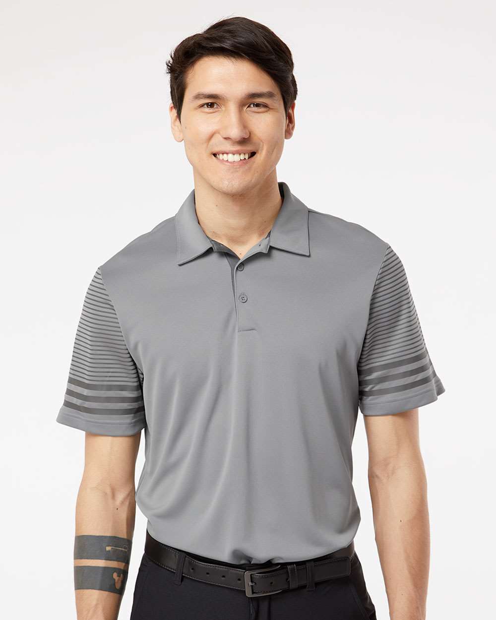 Men's Striped Sleeve Polo - OnModelFront - B03253353 - Grey Three/ Grey Five