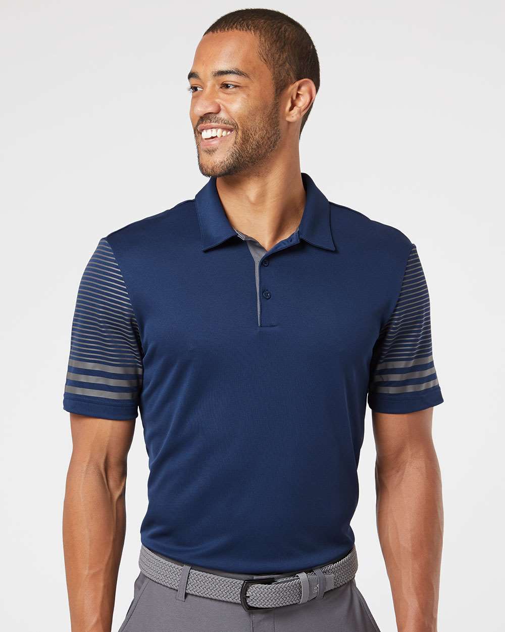 Men's Striped Sleeve Polo - OnModelFront - B03253654 - Team Navy Blue/ Grey Five