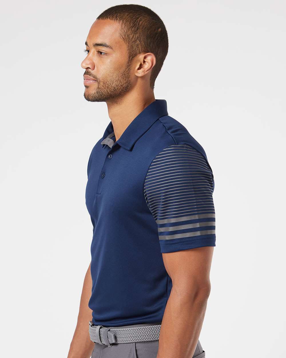 Men's Striped Sleeve Polo - OnModelSide - B03253654 - Team Navy Blue/ Grey Five